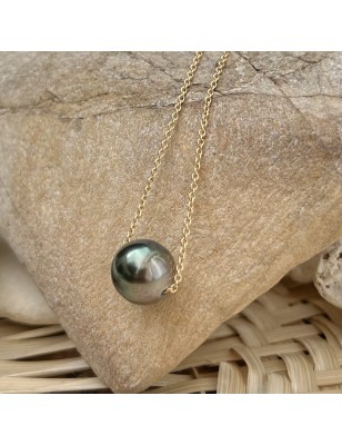 Meherio - Collier Or 750 パール・デ・タヒチ ピーコック 10,12mm