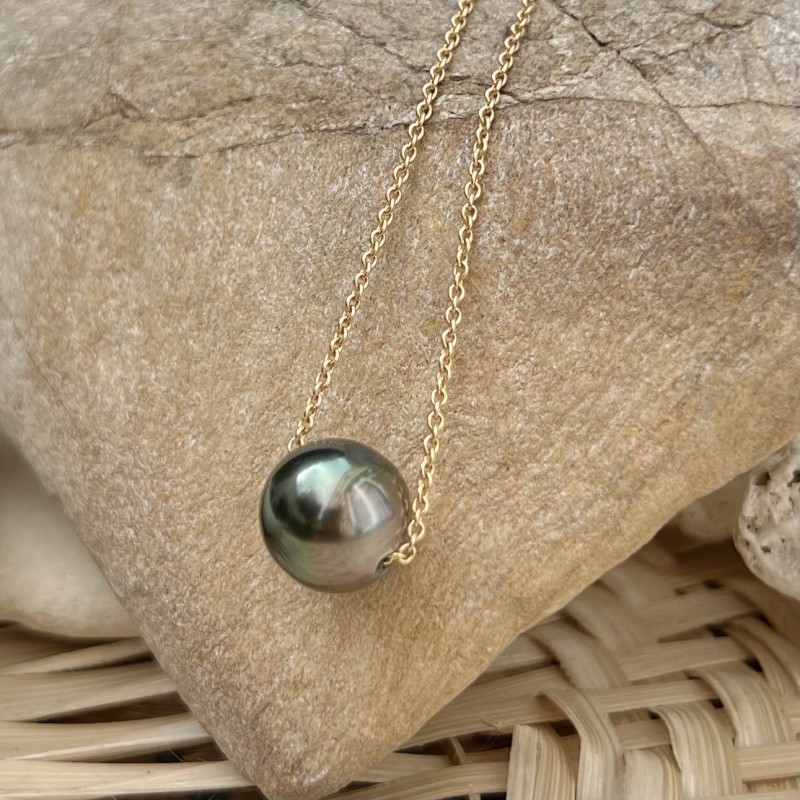 Meherio - Collier Or 750 パール・デ・タヒチ ピーコック 10,12mm