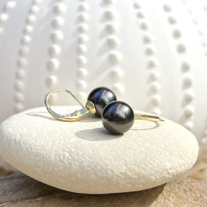 Erita - Boucles Oreilles Or Jaune 750 Perles de Tahiti