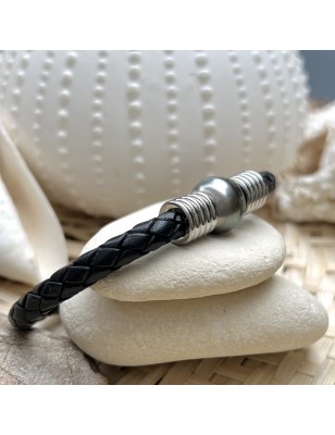 Tahitian pearl man leather bracelet price - tahitian jewerly for men - tahitian jewerly stores