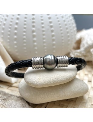 Tahitian pearl man leather bracelet price - tahitian jewerly for men - tahitian jewerly stores