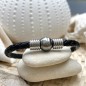 Maohiiri - Bracelet Cuir Perle de Tahiti Grise