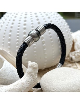 Tahitian pearl man leather bracelet price - tahitian jewerly for men - tahitian jewerly stores