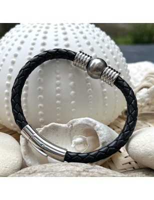 Tahitian pearl man leather bracelet price - tahitian jewerly for men - tahitian jewerly stores