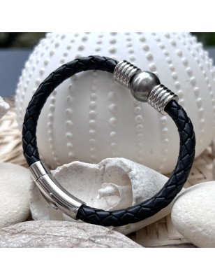 Tahitian pearl man leather bracelet price - tahitian jewerly for men - tahitian jewerly stores