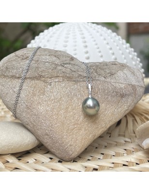 Pendentif argent 925/00 perle de Tahiti vert tilleul 11,00mm