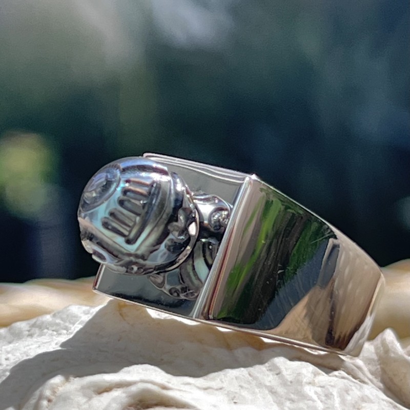 Himao - Chevalière Homme Argent Rhodié et Perle de Tahiti Gravée