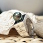 Honu - Tahitian Pearl Rhodium Silver Signet Ring