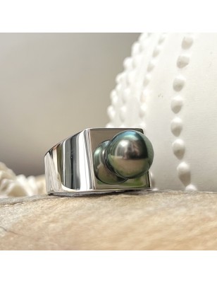 Honu - Herrenring Silber 925 und Tahiti-Perle