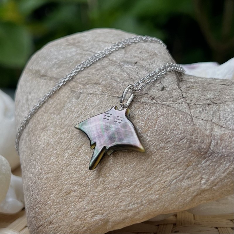 Mantarochen-Anhänger, rhodiniertes Silber, tahitisches Perlmutt