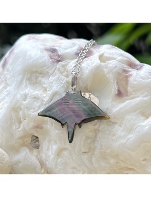 Mantarochen-Anhänger, rhodiniertes Silber, tahitisches Perlmutt