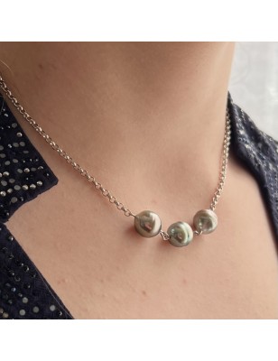Cola - Collier Tahiti-Perlen Grau - Rhodiniertes Silber