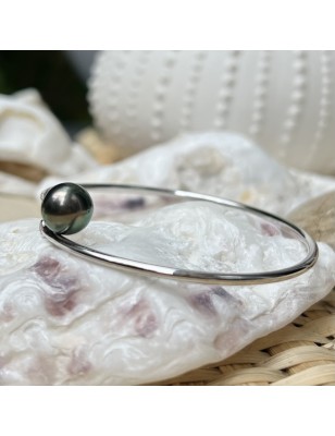 Cleo - Brazalete de plata rodiada con perla de Tahití