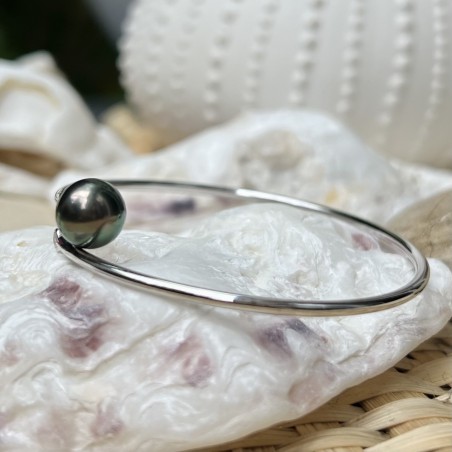 Cleo - Brazalete de plata rodiada con perla de Tahití