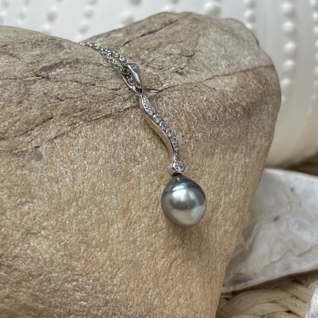 Tahitian Pearl Rhodium - 8.46mm - Silver Pendant