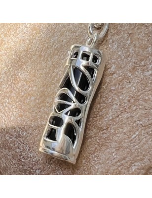 Equilibrium Tiki Pendant - Rhodium Silver - Onyx