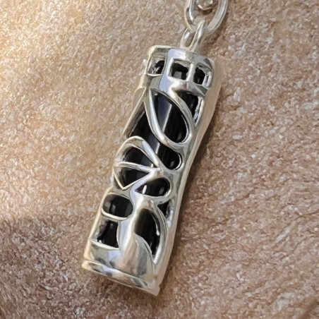 Equilibrium Tiki Pendant - Rhodium Silver - Onyx