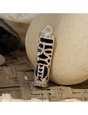 Harmony -  Tiki Pendant - Rhodium Silver - Onyx