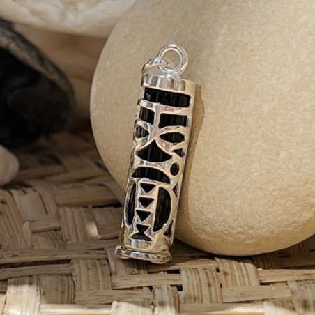 Harmonie - Pendentif Tiki - Argent Rhodié - Onyx