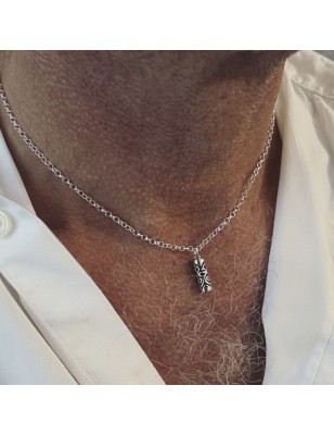 Abundanz - Tiki-Anhänger aus rhodiniertem Silber und schwarzem Achat