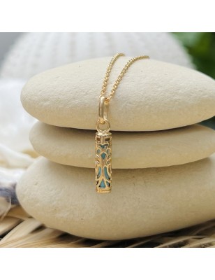 Force - Pendentif Tiki - Plaqué Or Jaune - Bleu