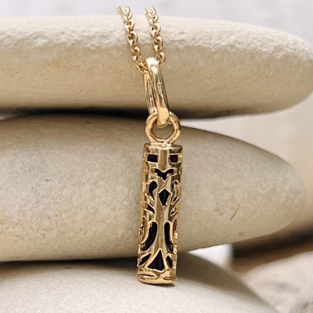 Strength - Tiki Pendant - Gold Plated - Black Onyx
