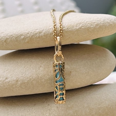 Équilibre - Pendentif Tiki Plaqué Or Jaune - Résine Bleue