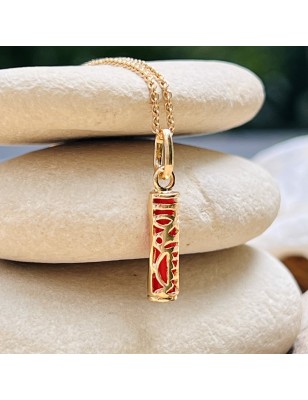 Harmony - Tiki Pendant - Gold Plated - Coral Resin