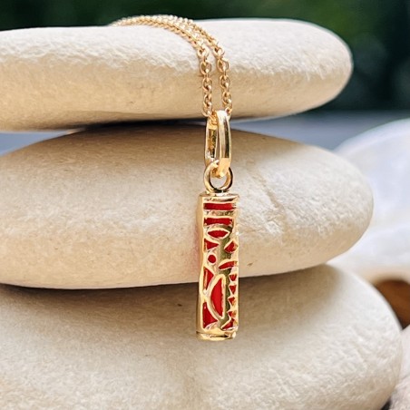 Harmony - Tiki Pendant - Gold Plated - Coral Resin
