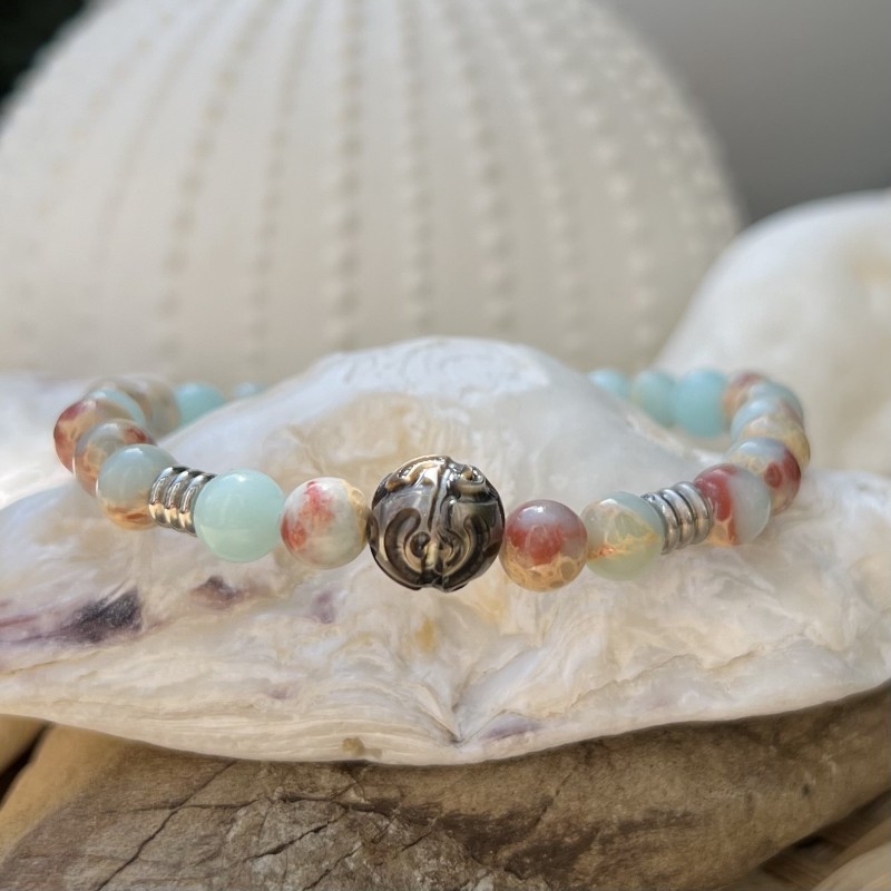 Engraving Tahitian Pearl and Jaspe Bracelet