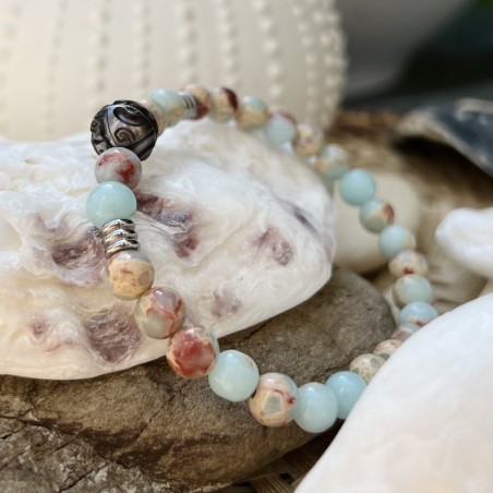 Pulsera de jaspe y perla de Tahití grabada