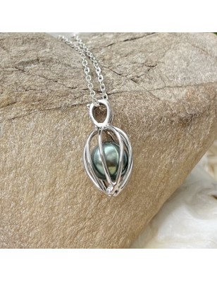 Cage Pendant for Pearl - Rhodium Silver - Without Pearl