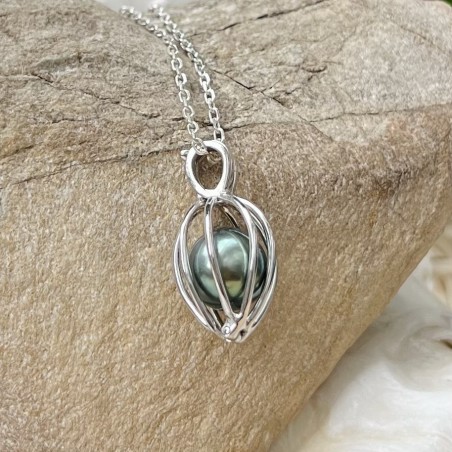 Cage Pendant for Pearl - Rhodium Silver - Without Pearl