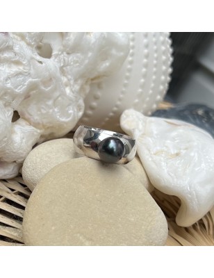 Real Black Pearl Ring - Rhodium Silver - Size 9.50