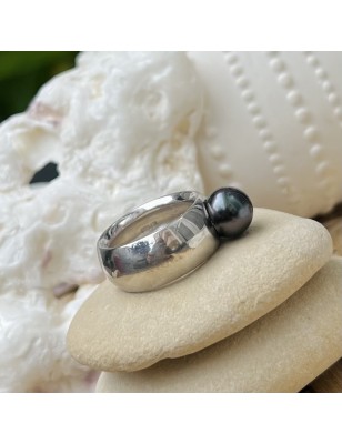 Real Black Pearl Ring - Rhodium Silver - Size 9.50