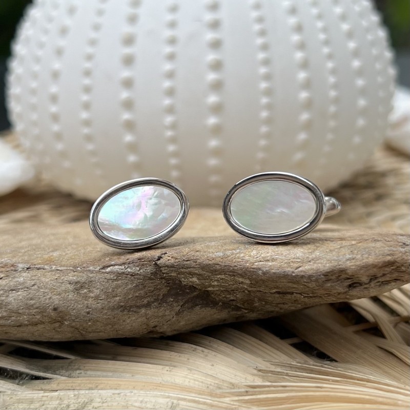 Boutons De Manchette Simon Carter - Modèle "Warped Oval" En Bronze Blanc Argenté - Neuf Avec étiquettes