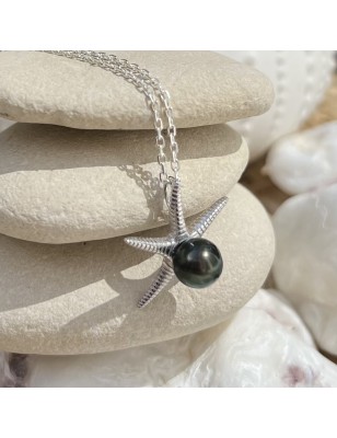 Colgante de plata rodiada con perla de pavo real de Tahití de 8,18 mm