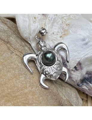 trouve tortue en pendentif homme perle de culture de Tahiti bleue prix
