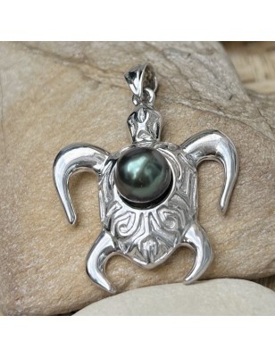 trouve tortue en pendentif homme perle de culture de Tahiti bleue prix