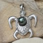 Tahitian blue pearl sterling silver turtle pendant