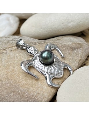 trouve tortue en pendentif homme perle de culture de Tahiti bleue prix