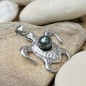 Colgante de tortuga con perla azul de Tahití de 9,82 mm - Plata rodiada