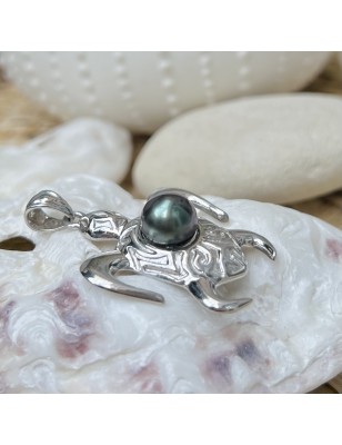 trouve tortue en pendentif homme perle de culture de Tahiti bleue prix
