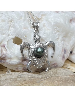 trouve tortue en pendentif homme perle de culture de Tahiti bleue prix