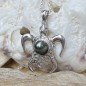 Colgante de tortuga con perla azul de Tahití de 9,82 mm - Plata rodiada
