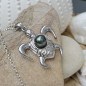 Tahitian blue pearl sterling silver turtle pendant