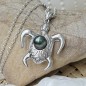 Pendentif Tortue Perle de Tahiti Bleue 9,82mm - Argent Rhodié