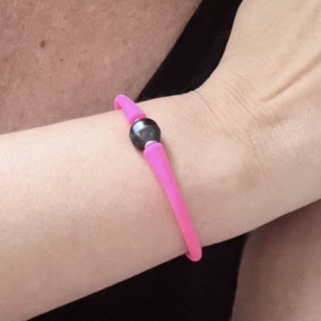 Pulsera deportiva con perla de Tahití negra y rosa - 10/11 mm