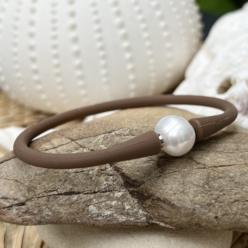 Bracelet Sport Perle d'Eau Douce Blanche - Bracelet Chocolat