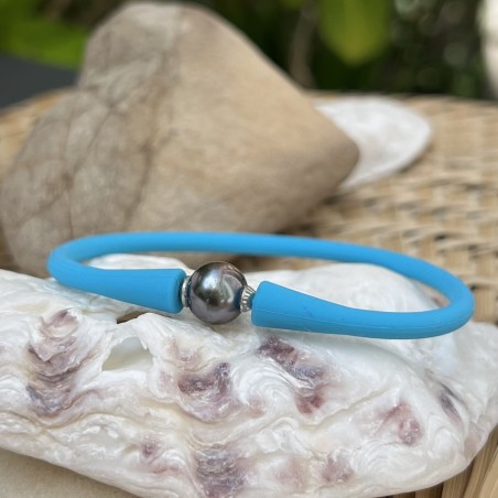 Bracciale da uomo con perla blu di Tahiti - 9,74 mm